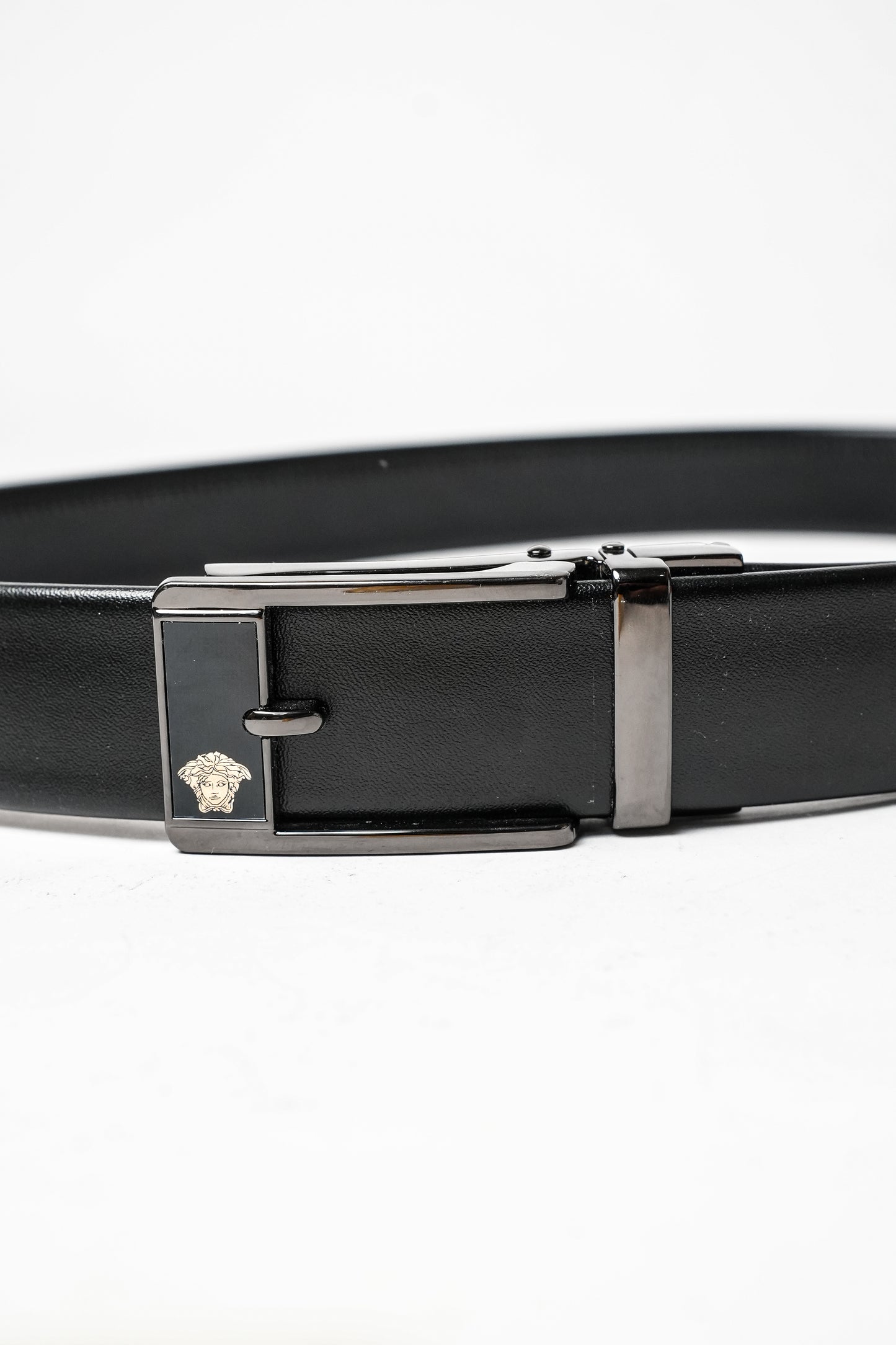 Black Rexine Medusa Logo Belt