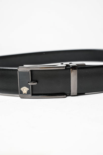 Black Rexine Medusa Logo Belt