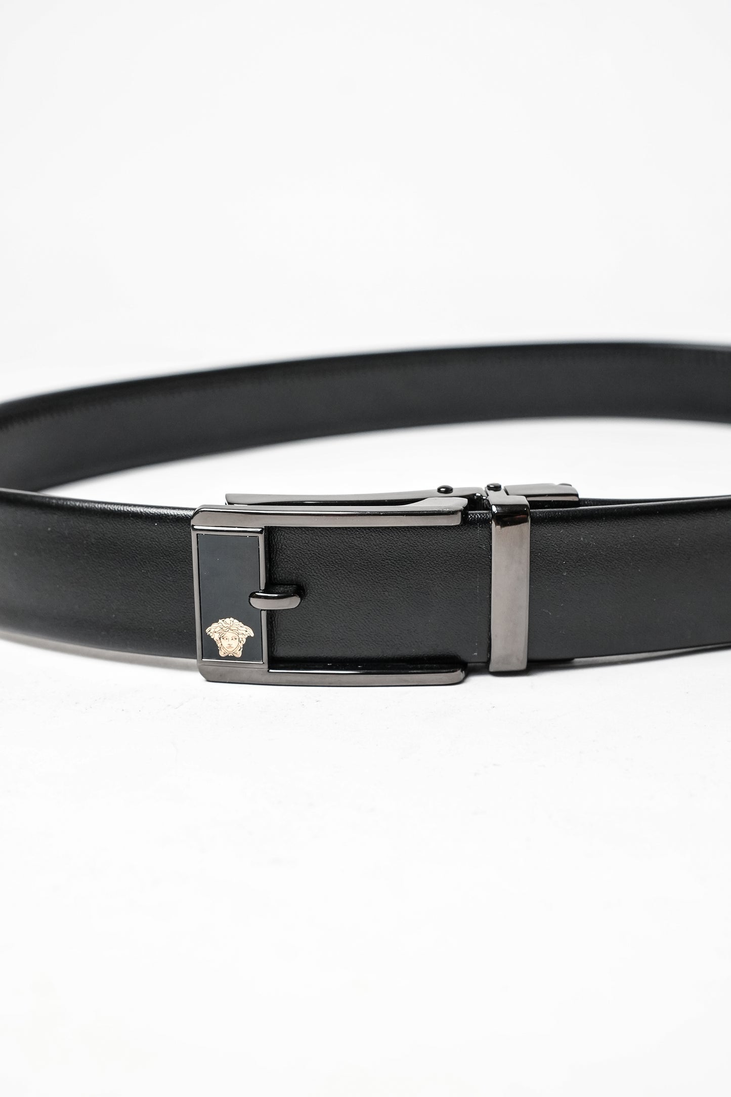 Black Rexine Medusa Logo Belt