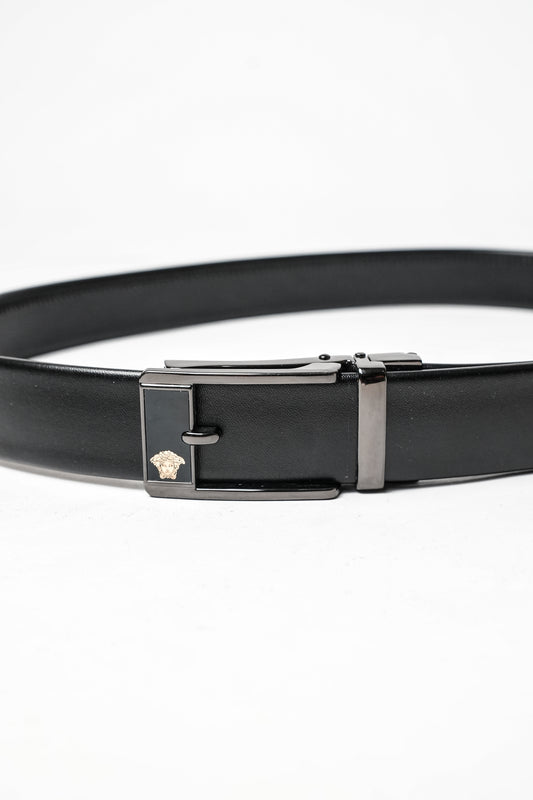 Black Rexine Medusa Logo Belt
