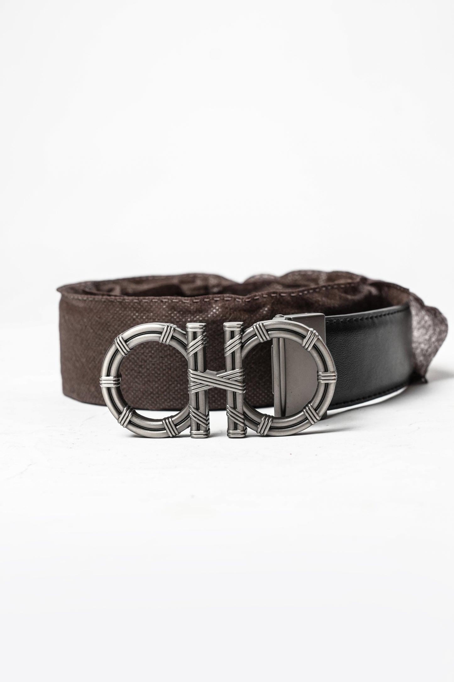 Black Leather Textured Buckle Belt