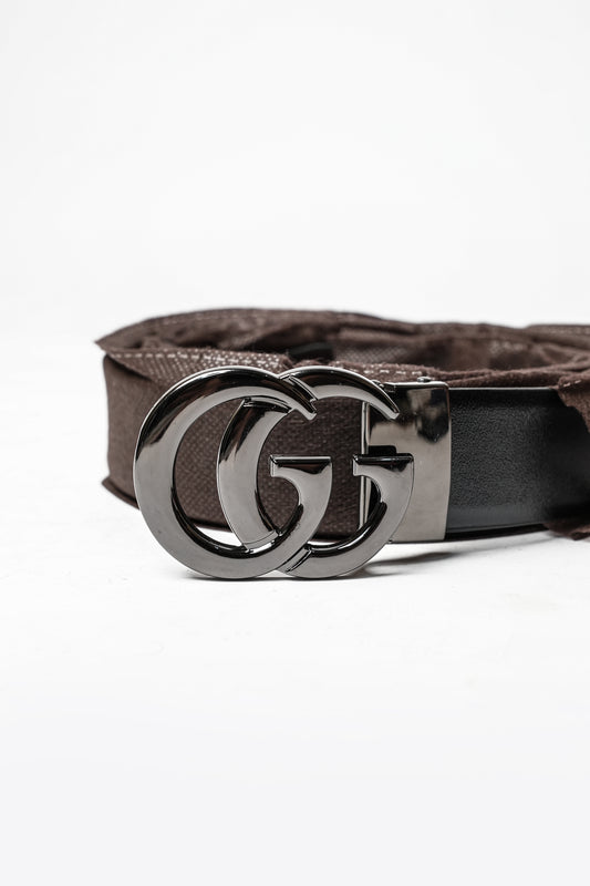 Black Leather Polished Buckle Belt