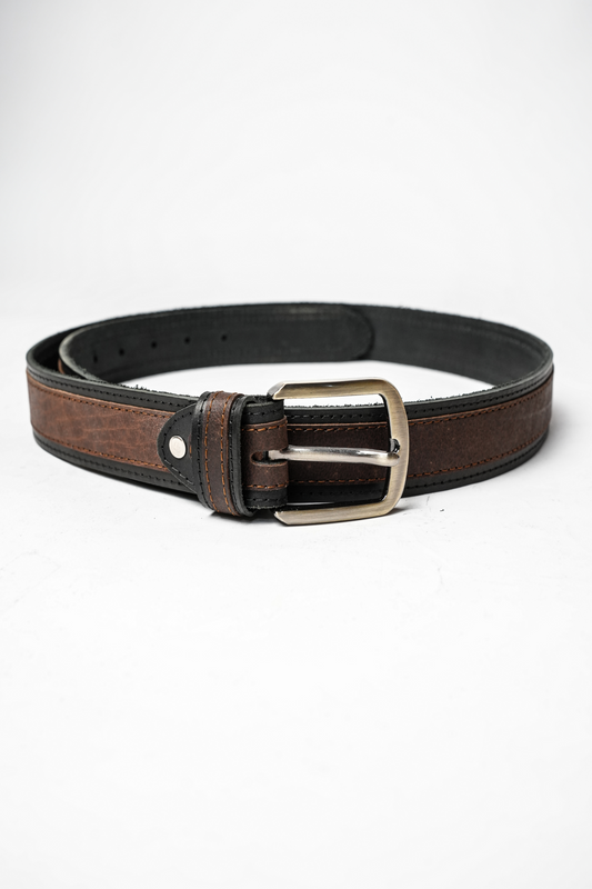Dual Tone Leather Brass Belt
