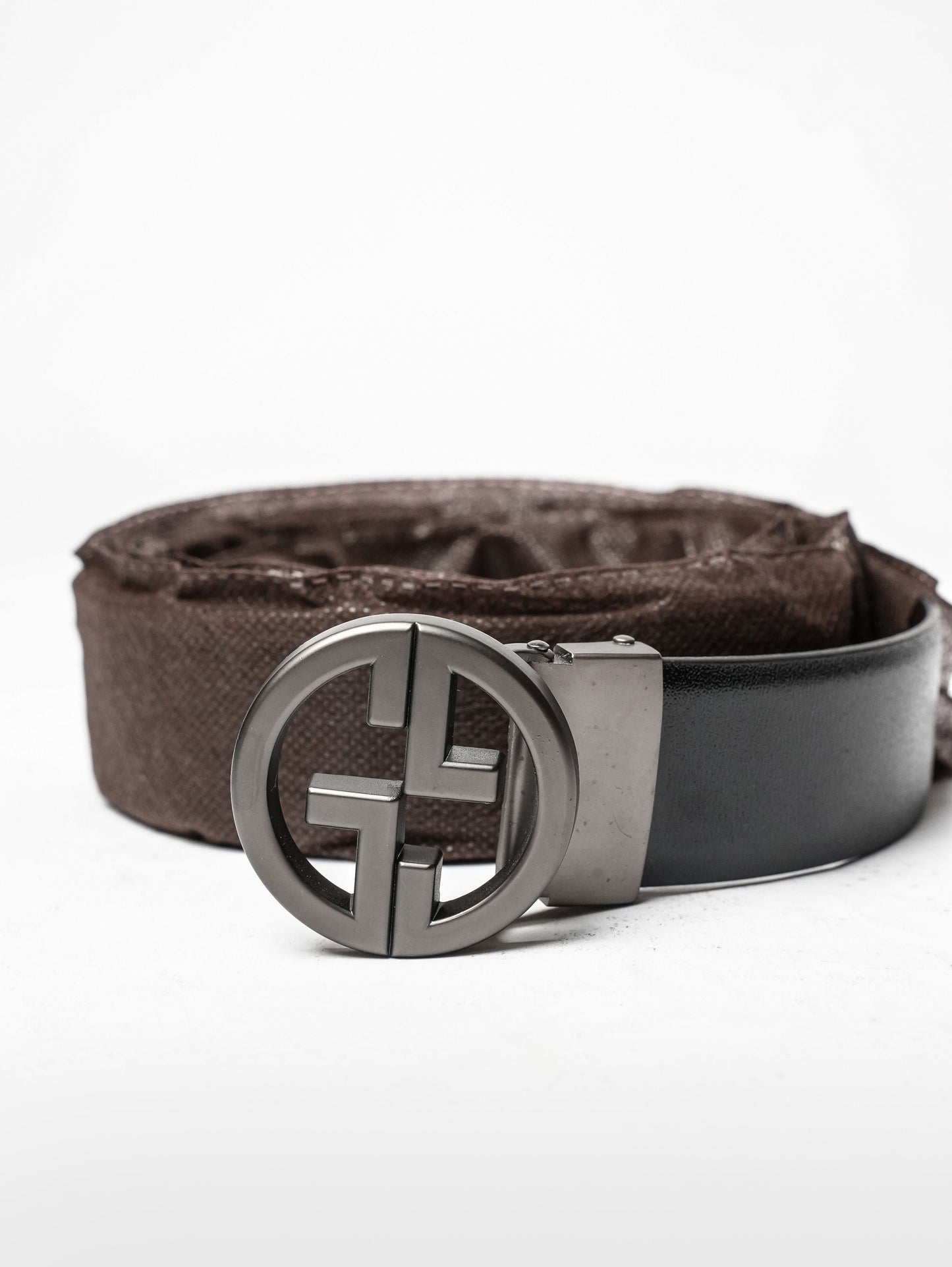 Black Leather Round Logo Belt