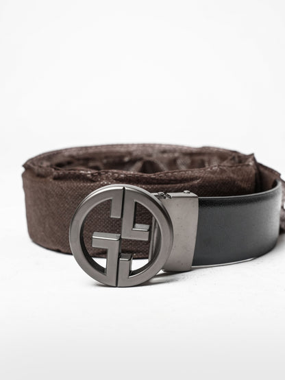 Black Leather Round Logo Belt