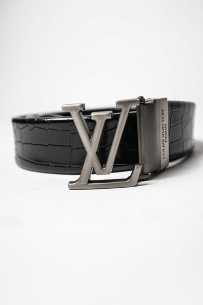 Black Leather LV Logo Belt