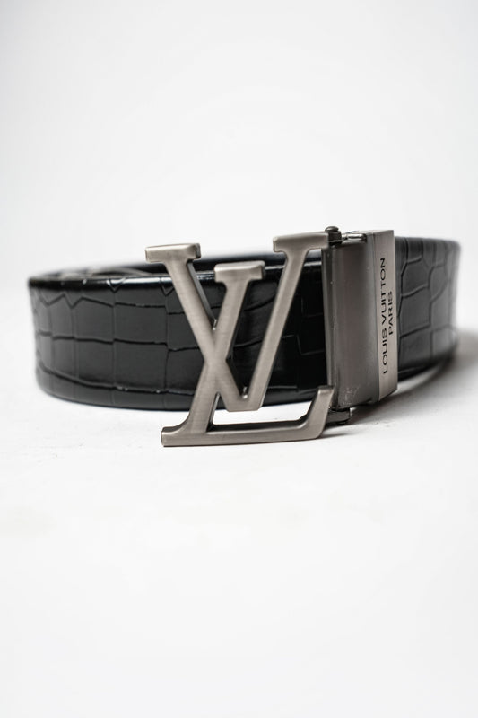 Black Leather LV Logo Belt