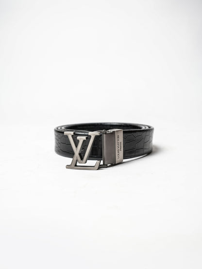 Black Leather LV Logo Belt