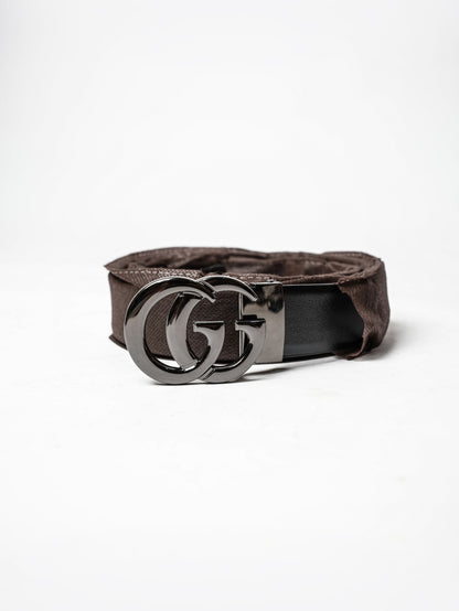 Black Leather Polished Buckle Belt