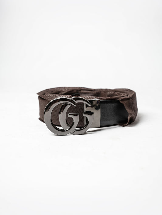 Black Leather Polished Buckle Belt